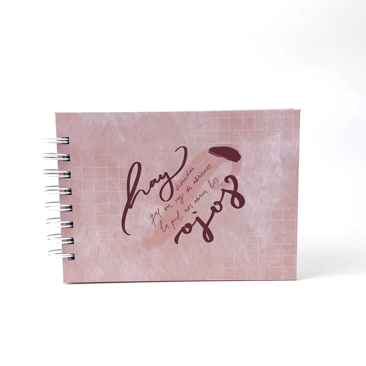Libreta B6 Clarity horizontal rosada con frase manuscrita
