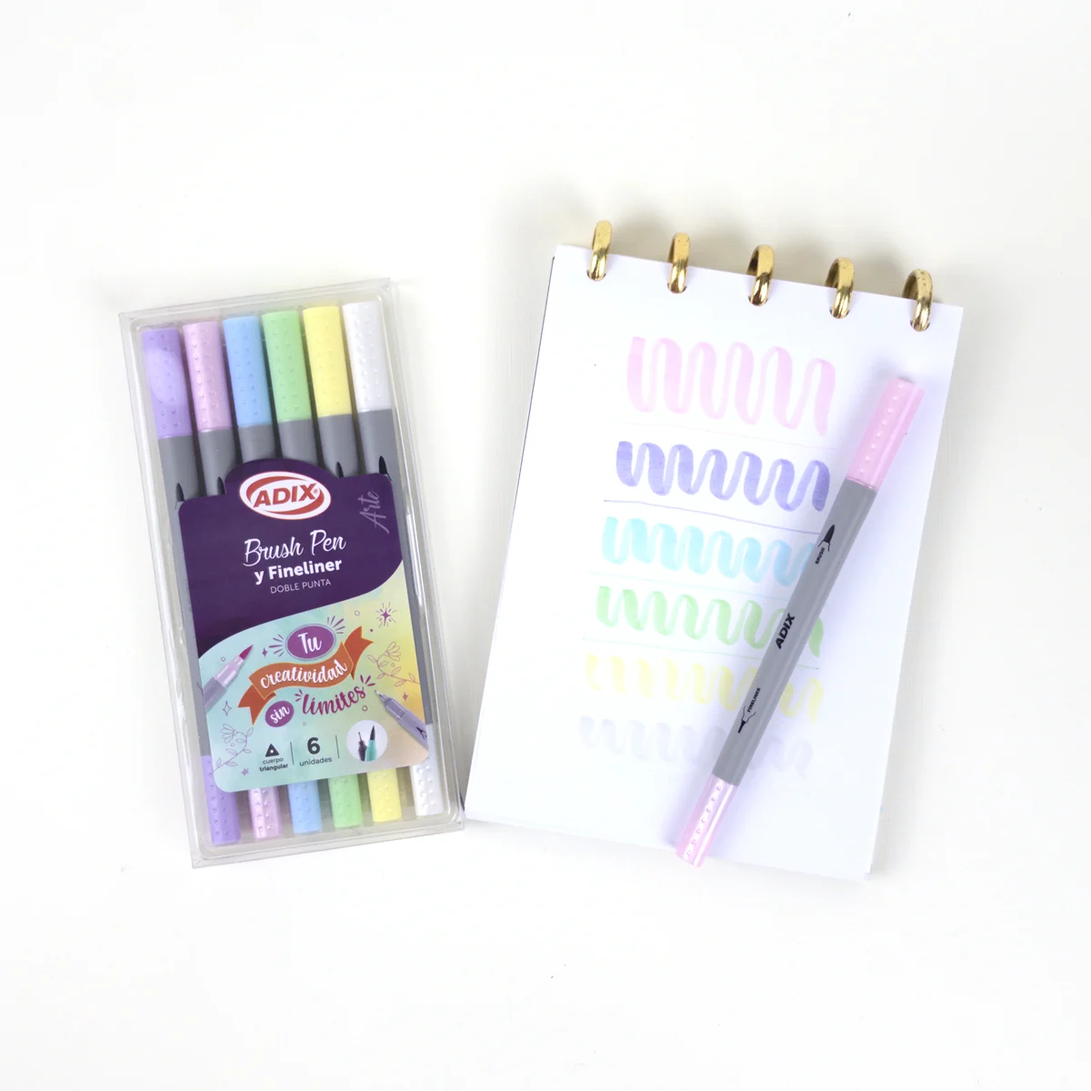 Vista adicional de Adix Brush Pen & Fineliner Pastel — Set 6 Colores